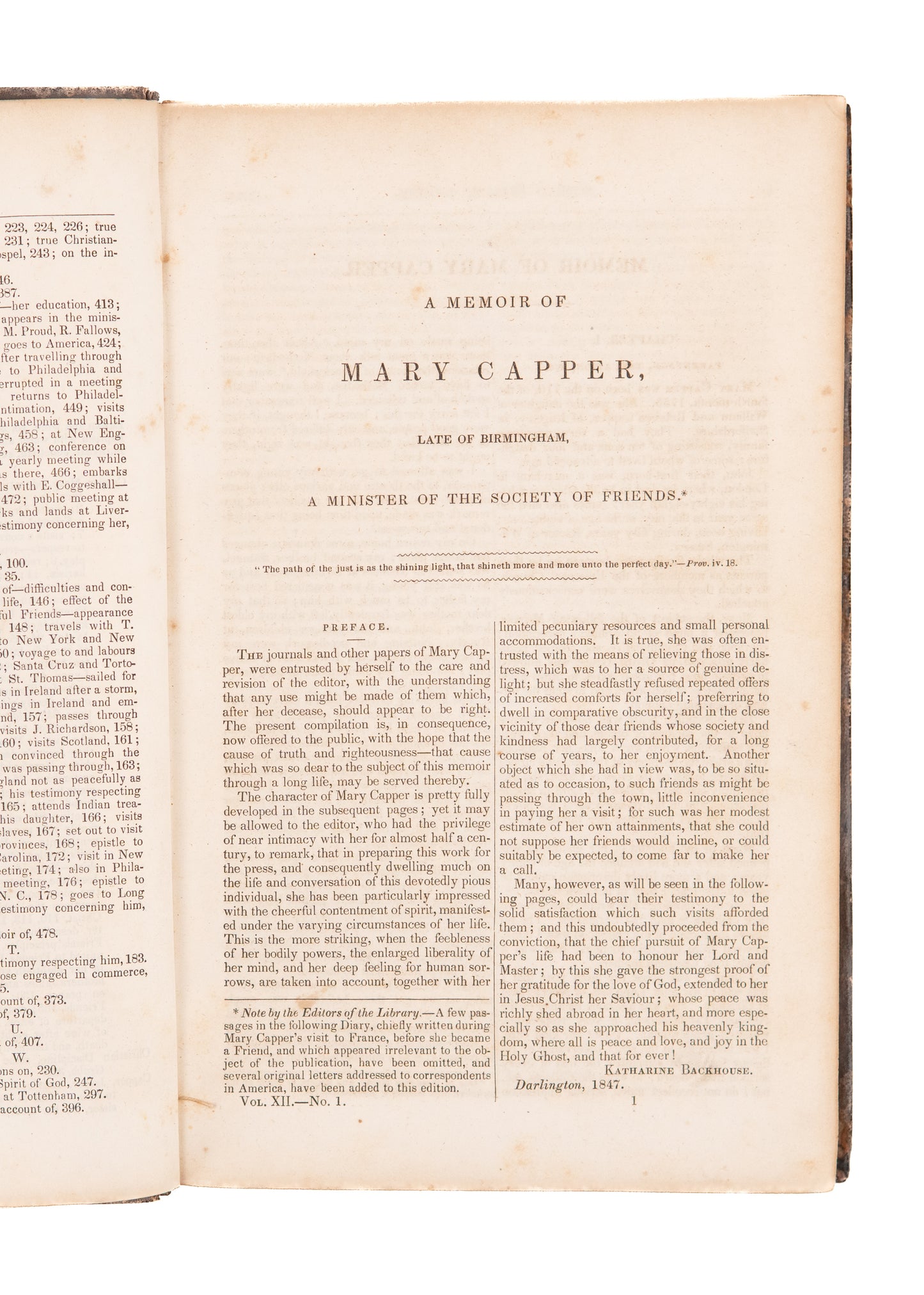 1848 FRIEND'S LIBRARY #12. 18th Century Quaker Memoirs of Mary Capper, Sarah Grubb, &c.