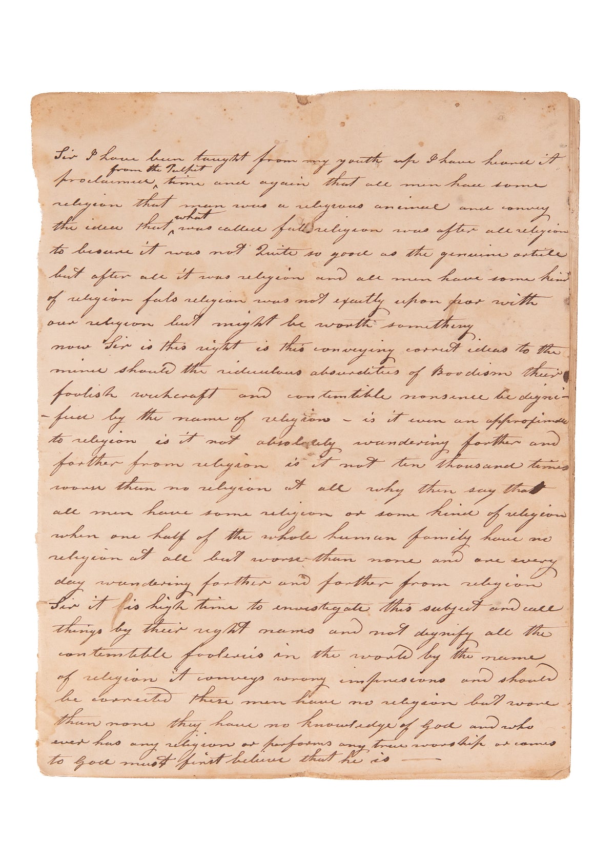 c.1841 BAPTIST APOLOGETICS. 22pp Unpublished MSs Argues Rationalism Useless - Divine Revelation Necessary