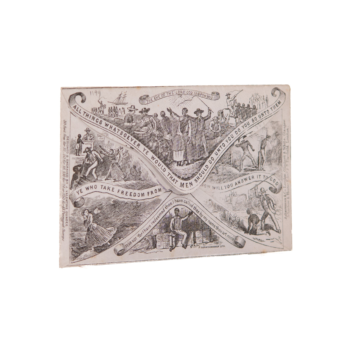 1853 / 1890 UNCLE TOM's CABIN. Deraedemaker Print of Valentine's Anti-Slavery Mail Cover.