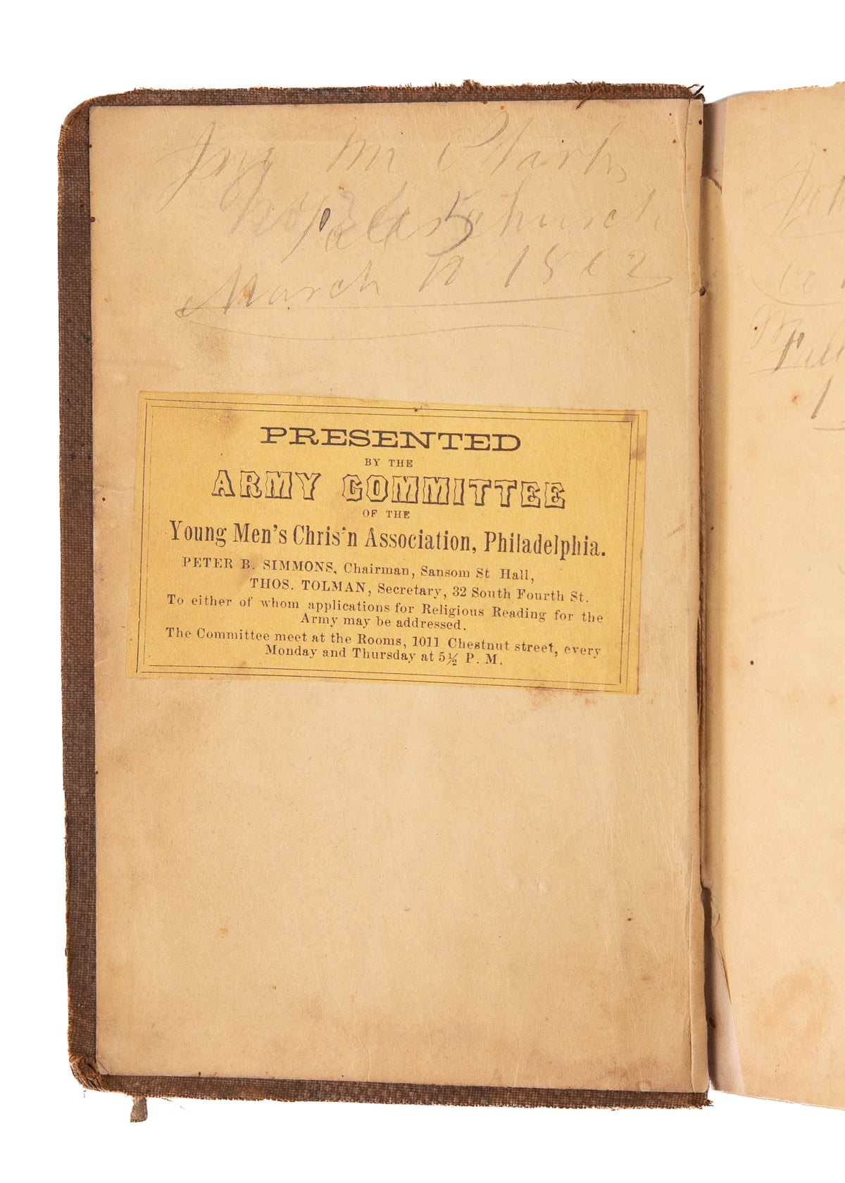 1862 ARMY COMMITTEE OF THE YMCA. Remarkable Escapes from Peril. Civil War Presentation.