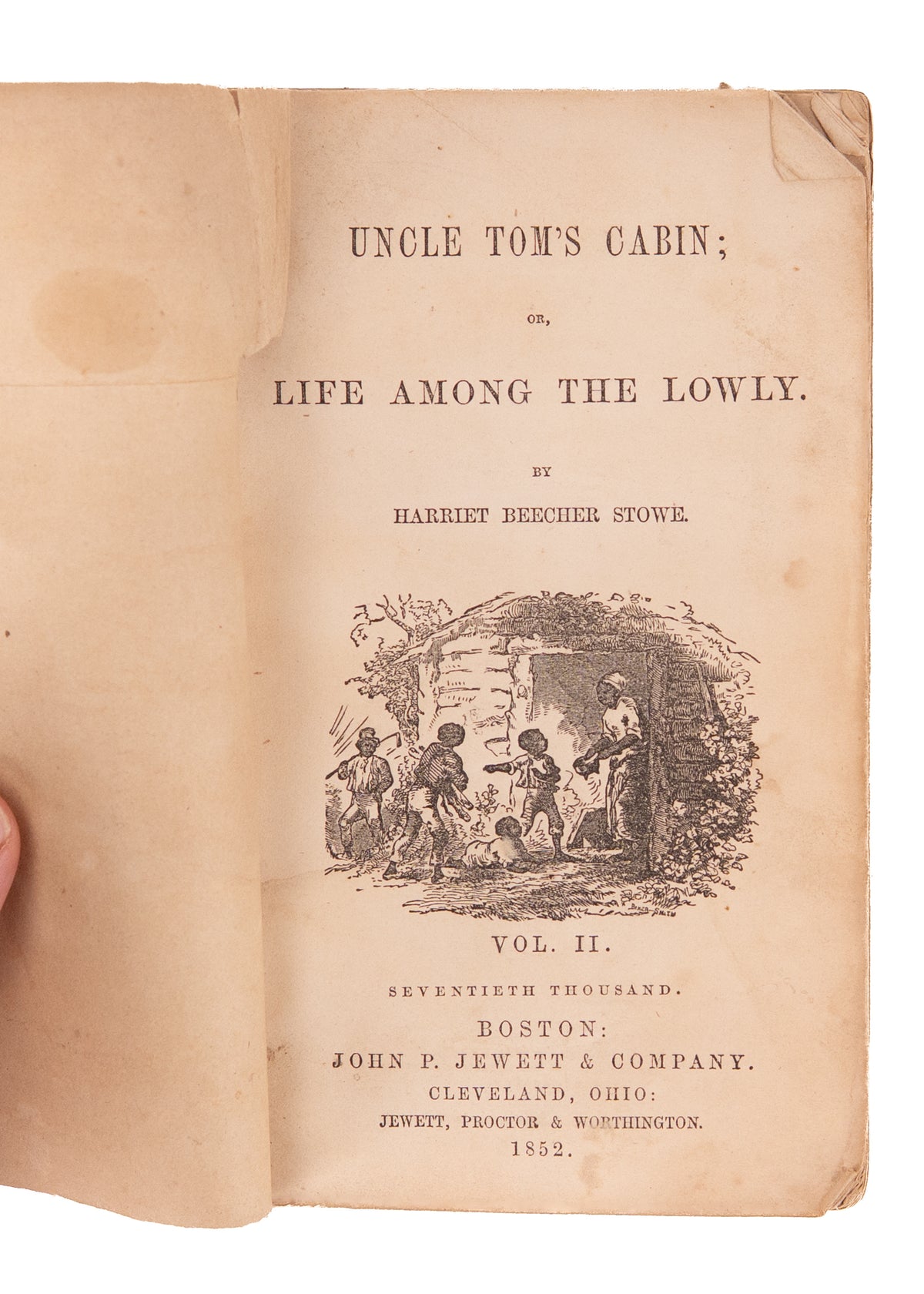 1852 HARRIET BEECHER STOWE. Uncle Tom's Cabin. Rare Early Impression in Wraps.