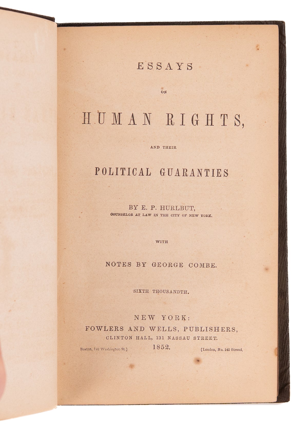 1852 E. P. HURLBUT ON HUMAN RIGHTS. Foundational Text for Women's Suffrage and Abolitionist Movements