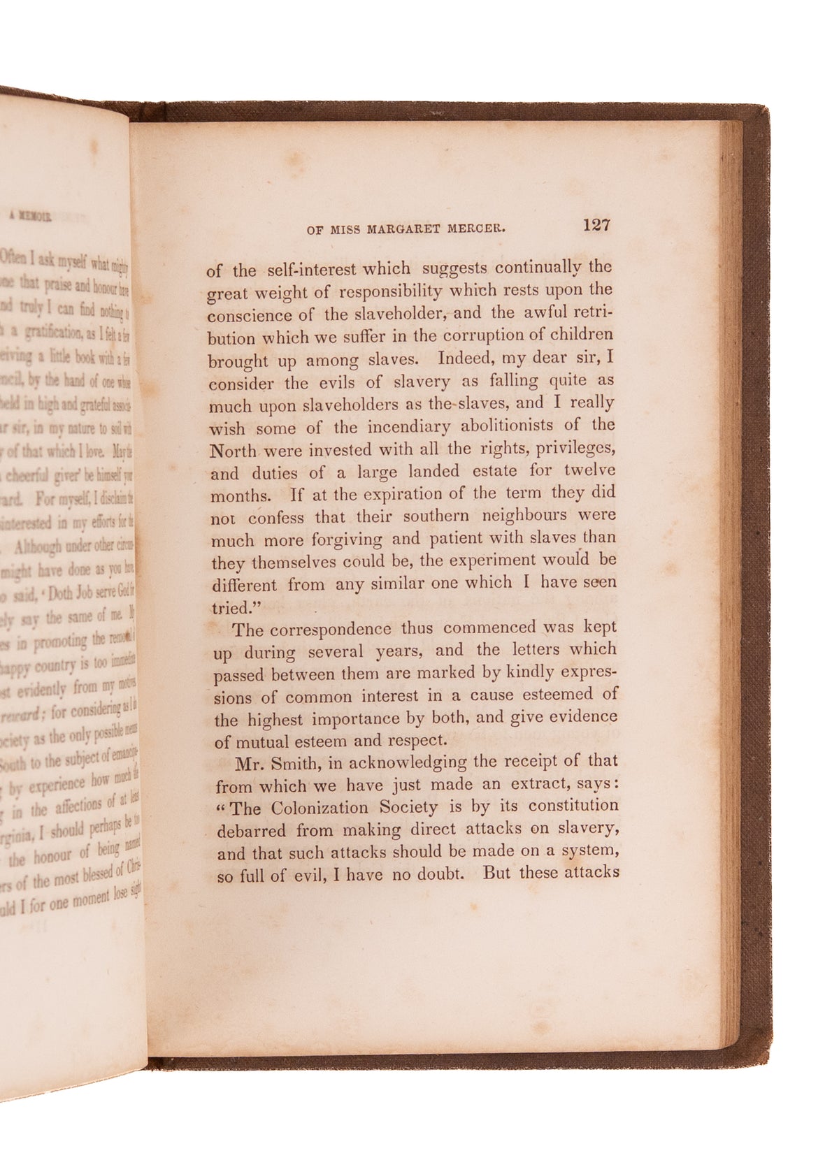 1848 CASPAR MORRIS. Memoir of Abolitionist & Slave Educator, Miss Margaret Mercer.