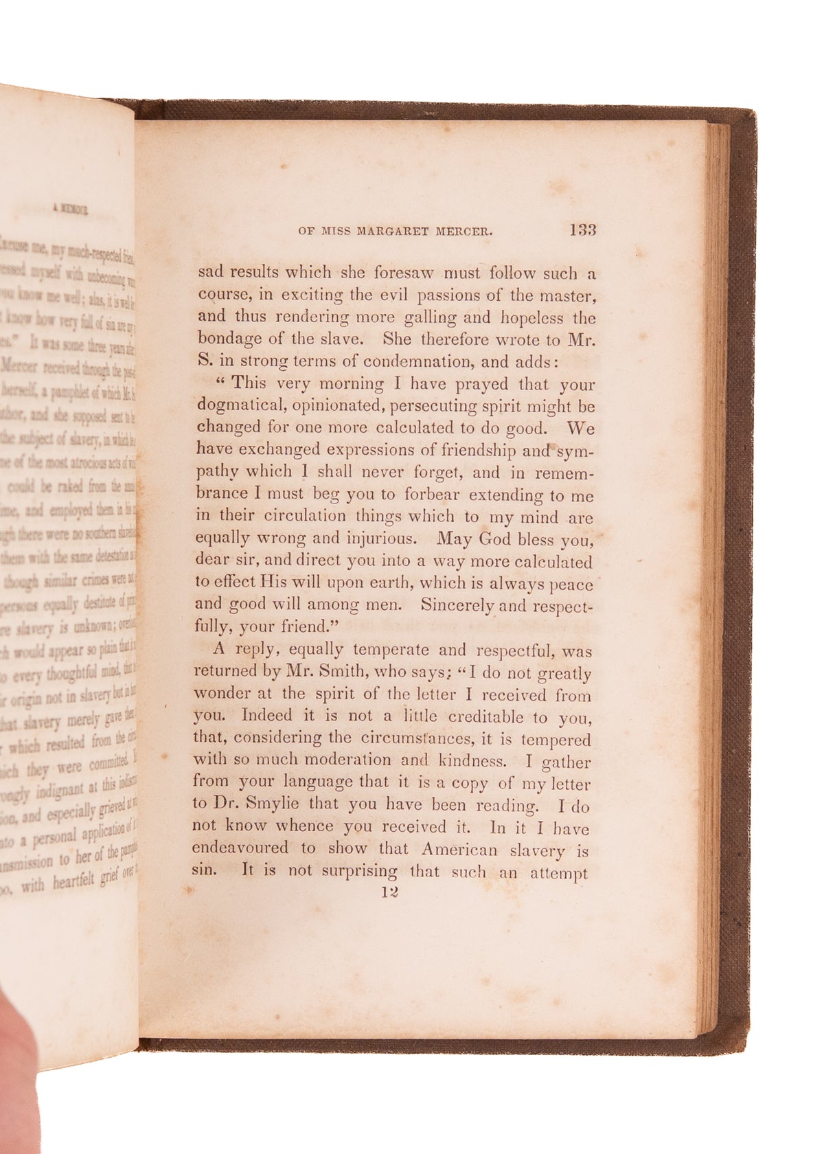 1848 CASPAR MORRIS. Memoir of Abolitionist & Slave Educator, Miss Margaret Mercer.