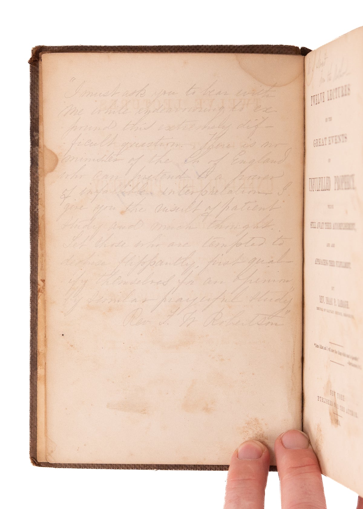 1859 UNFULFILLED PROPHECY. Rare Post-Millerite Apocalyptic Work Gifted to William Seward's Sister-in-Law