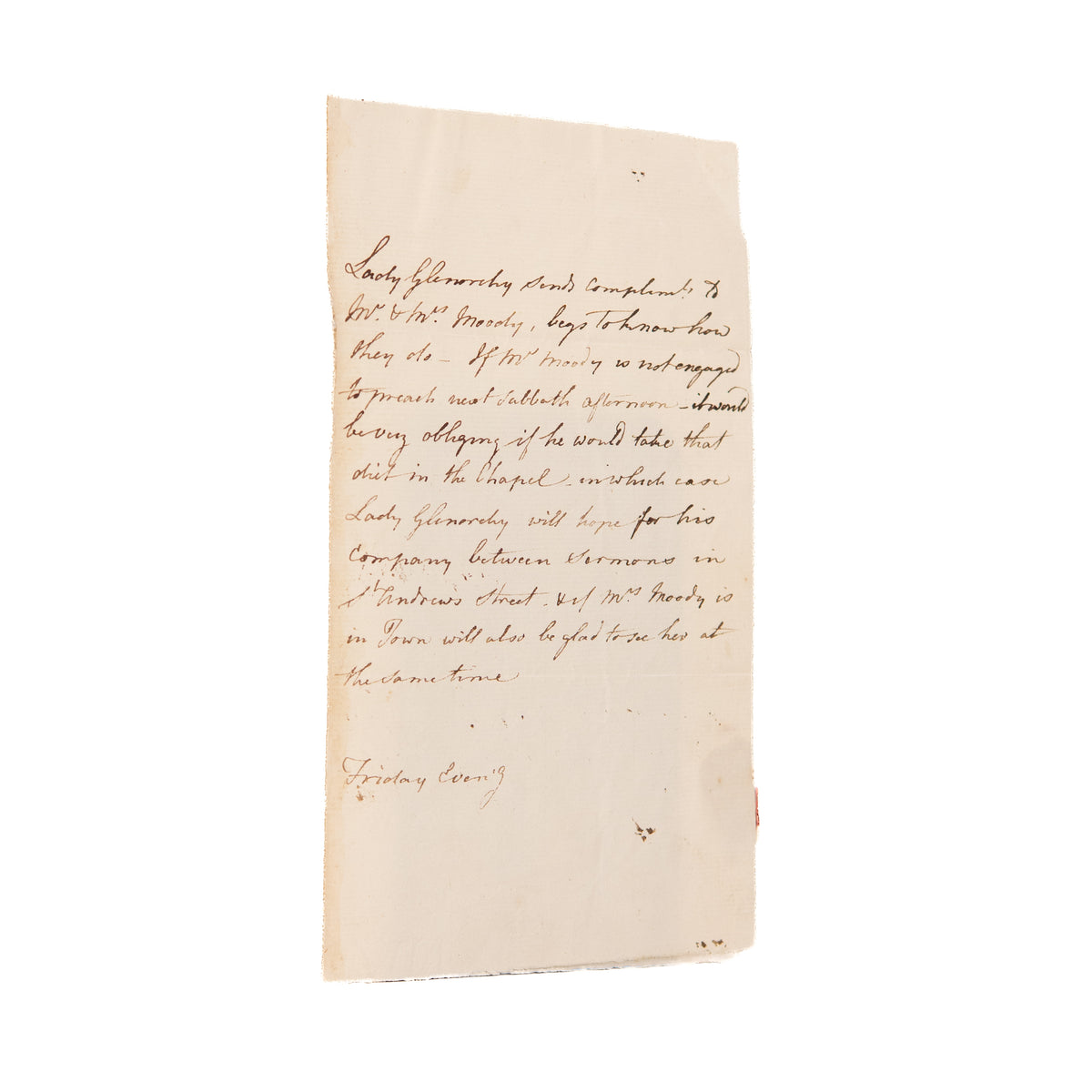 1770 LADY GLENORCHY. Rare Great Awakening Letter by Supporter of John Wesley & Friend of Countess of Huntington.