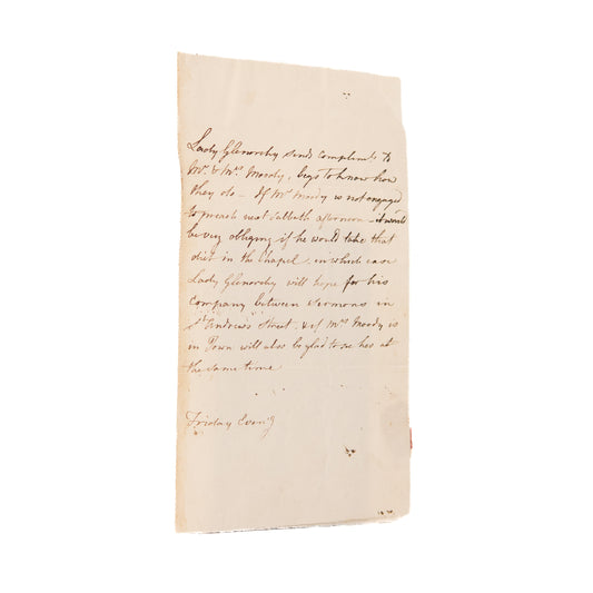 1770 LADY GLENORCHY. Rare Great Awakening Letter by Supporter of John Wesley & Friend of Countess of Huntington.