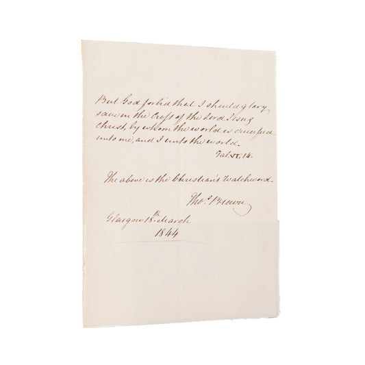 1844 THOMAS BROWN. God Forbid that I Should Glory Quote by Scottish Disruption Divine.