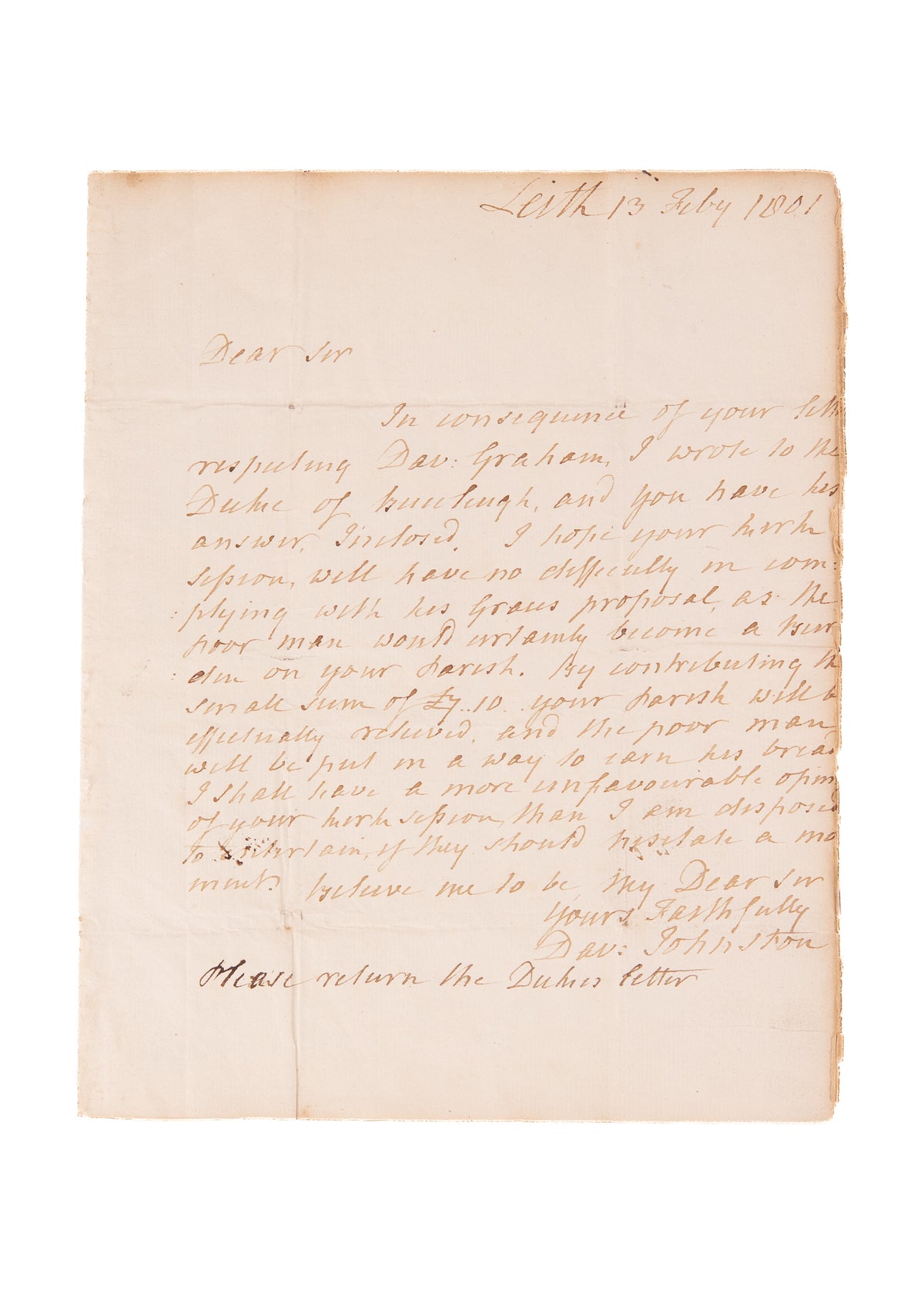 1801 DAVID JOHNSTON. Scottish Minister Assists the Poor in His Parish - Founded Asylum for the Blind.