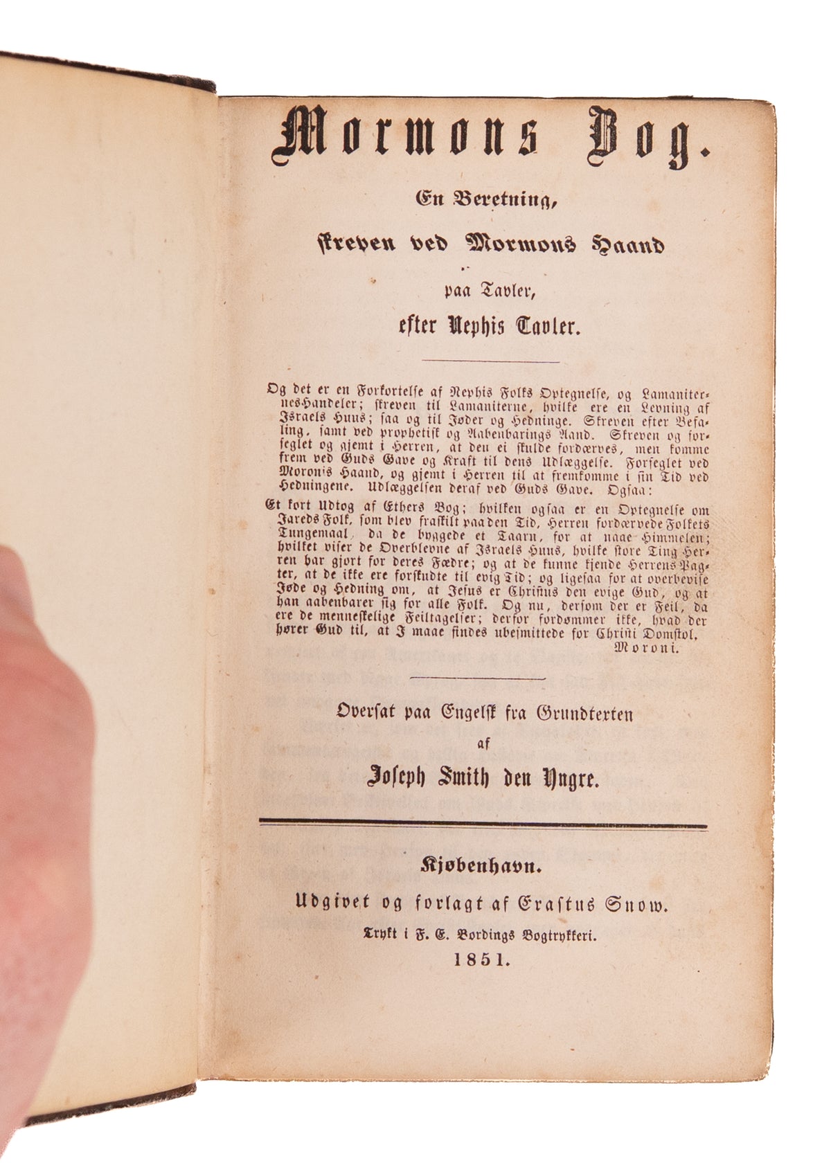 1851 MORMON - JOSEPH SMITH. First Ever Foreign Language Book of Mormon. Translated at Nauvoo.