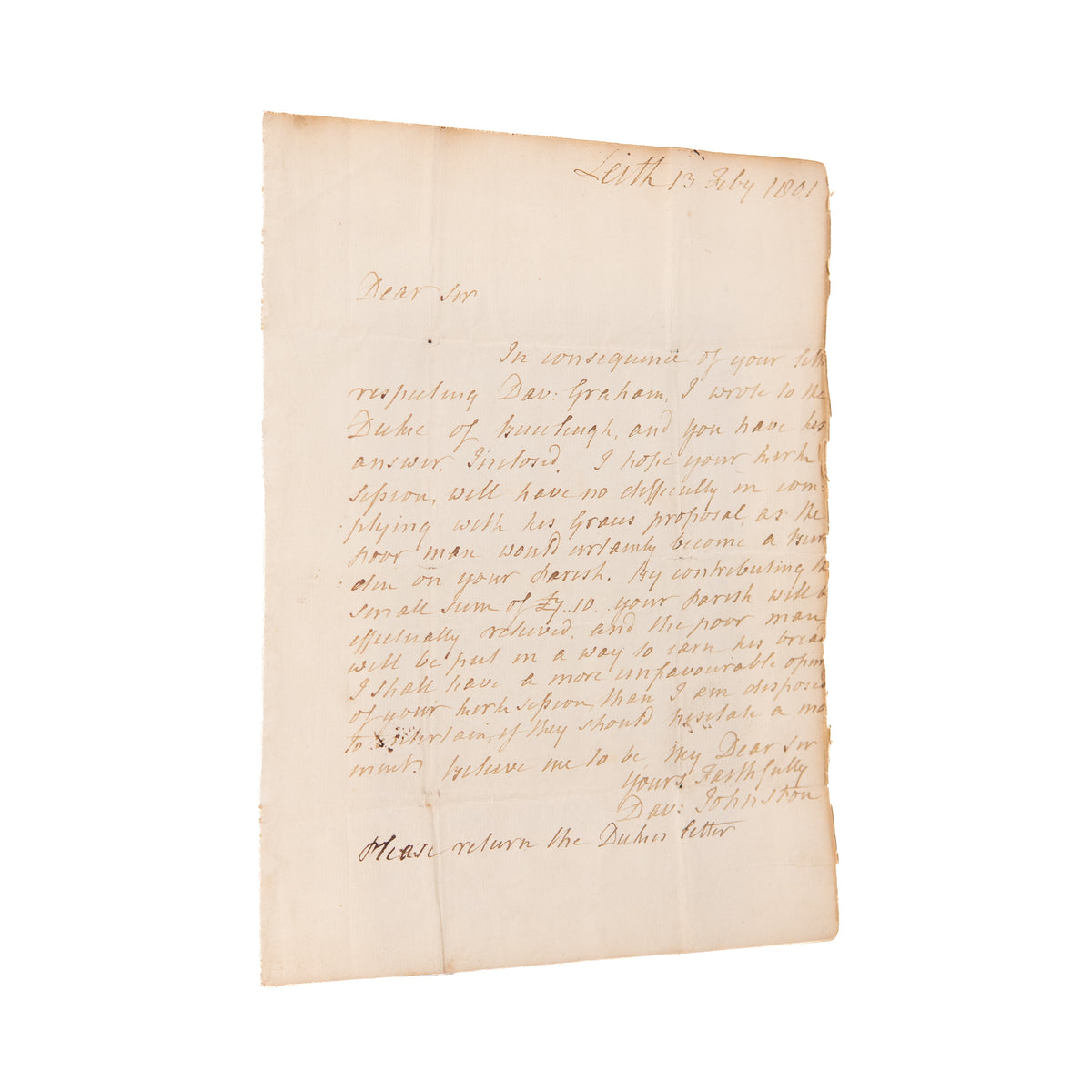 1801 DAVID JOHNSTON. Scottish Minister Assists the Poor in His Parish - Founded Asylum for the Blind.