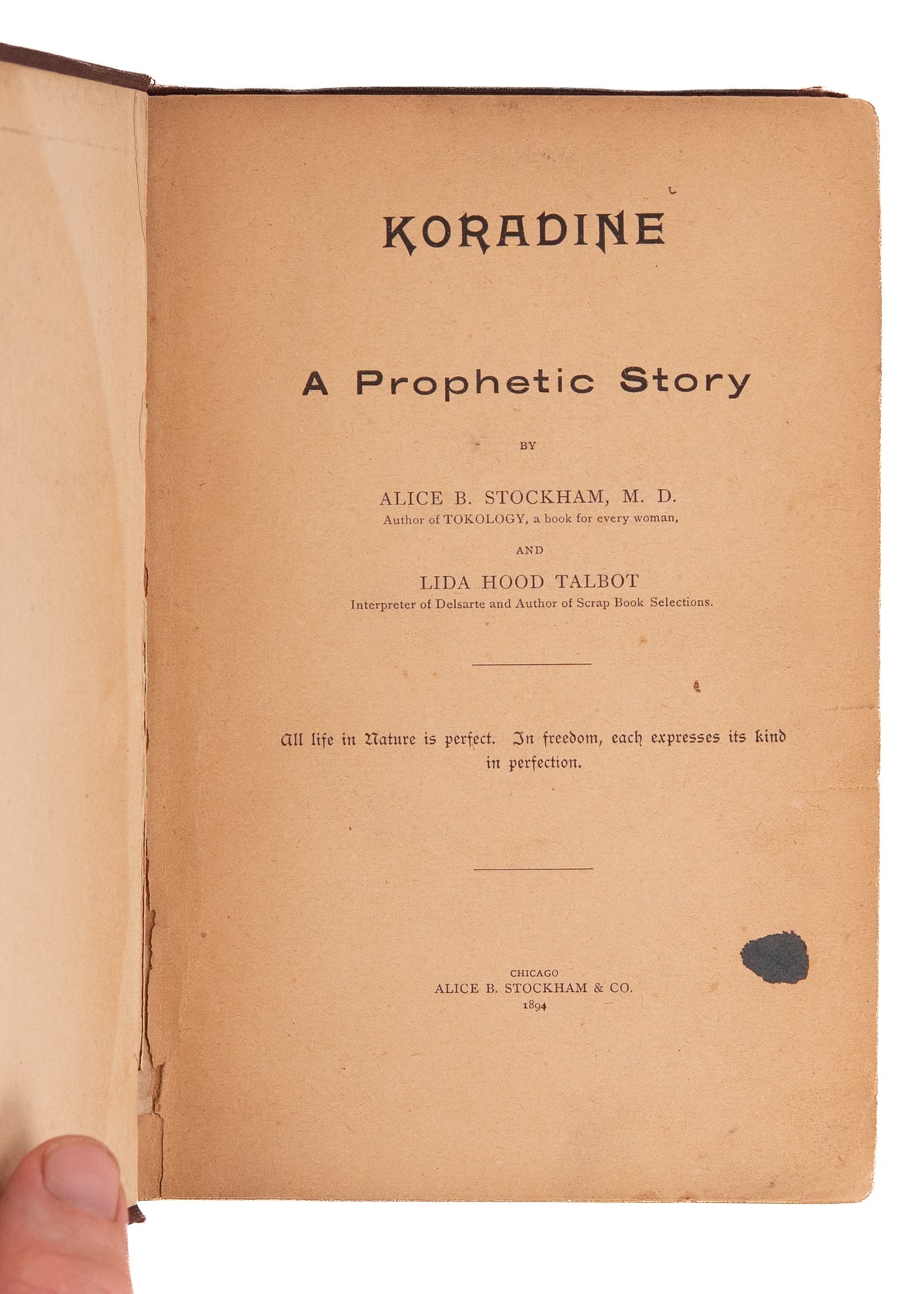 1894 ALICE B. STOCKHAM. Radical Women's Liberation Manifesto in the Form of a Novel. Rare!