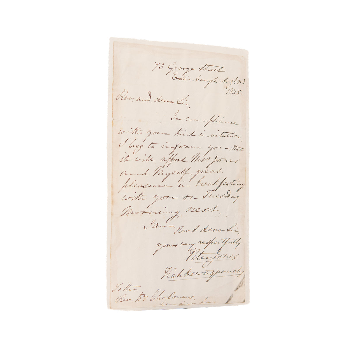 1845 PETER JONES - KAHKEWAQUONABY. Rare Ojibwe Missionary Meeting with Thomas Chalmers for Support
