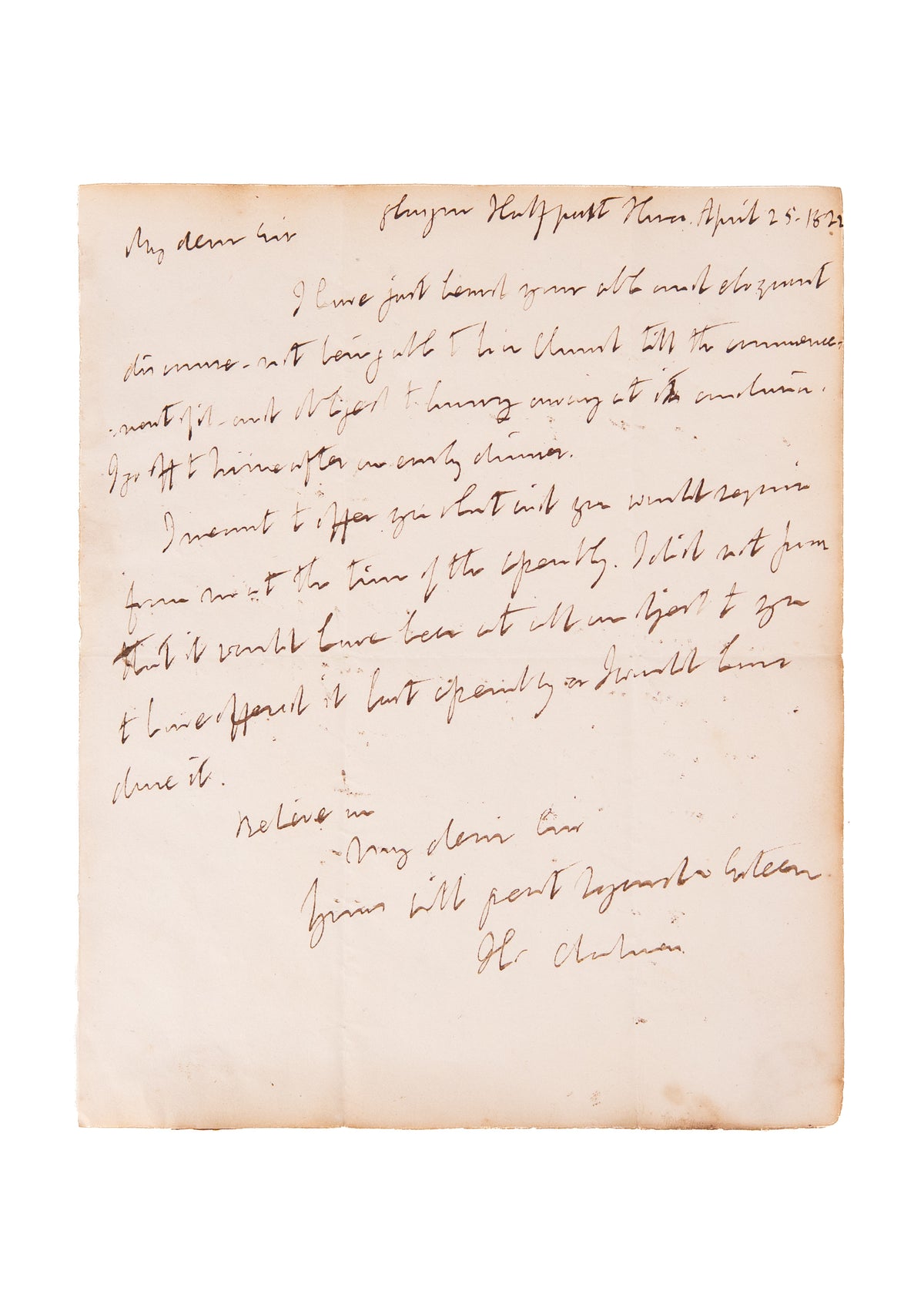 1822 THOMAS CHALMERS. Letter Thanking Rev. Andrew Thomson for his Eloquent Address.