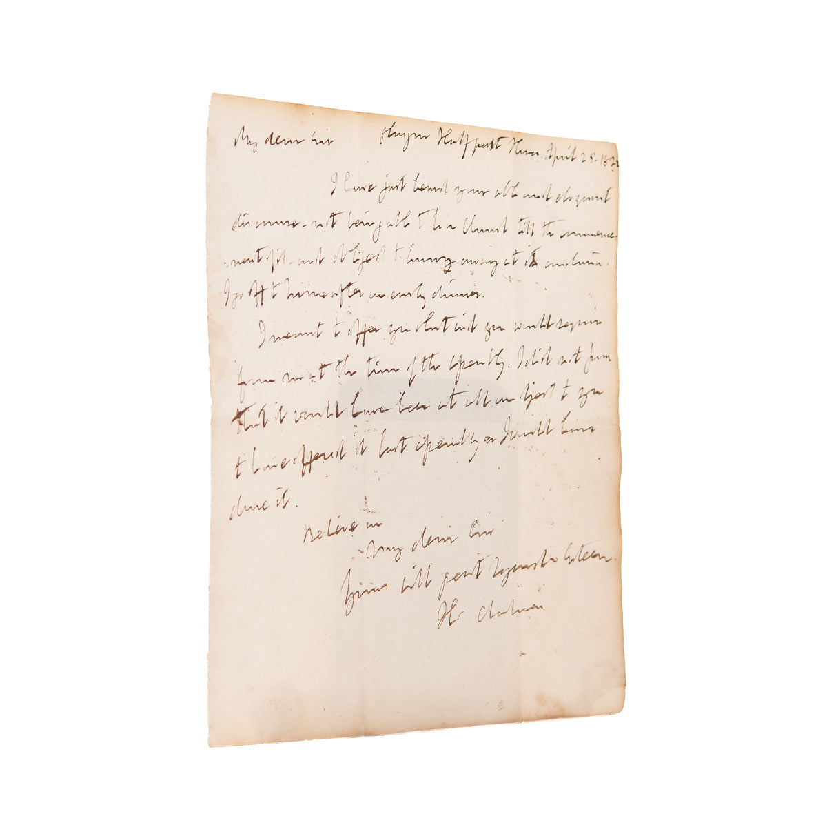 1822 THOMAS CHALMERS. Letter Thanking Rev. Andrew Thomson for his Eloquent Address.