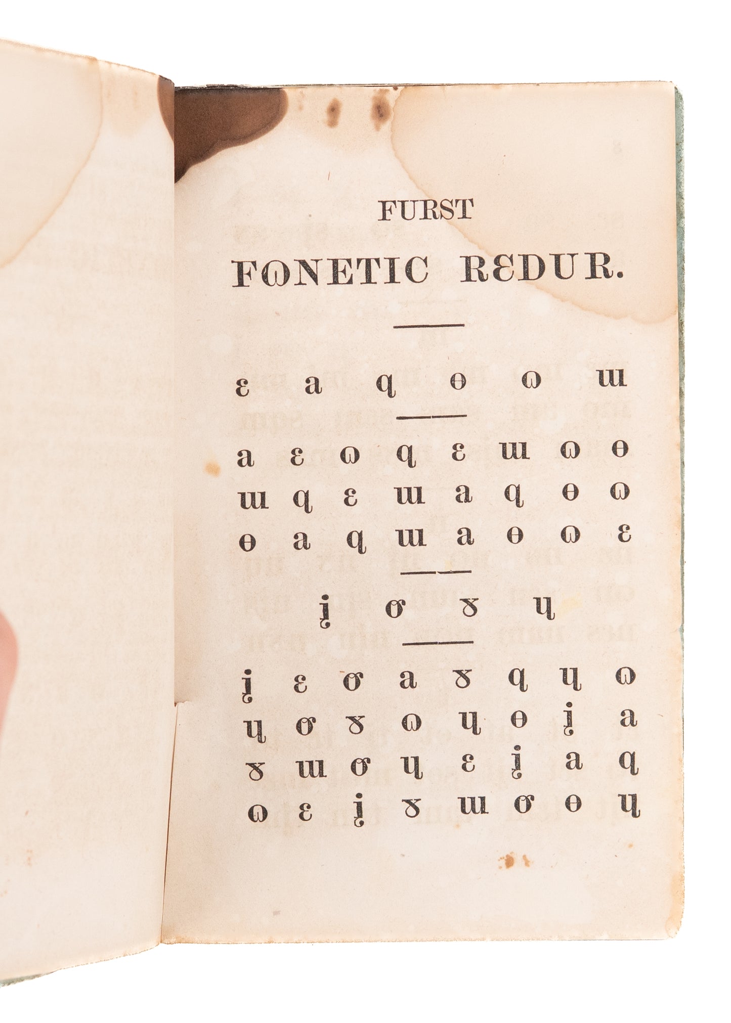 1852 THE OG HUKD ON FONICS. Ecselsiur Seriez. Furst Fonetic Redur. Rare Original Phonics Movement.