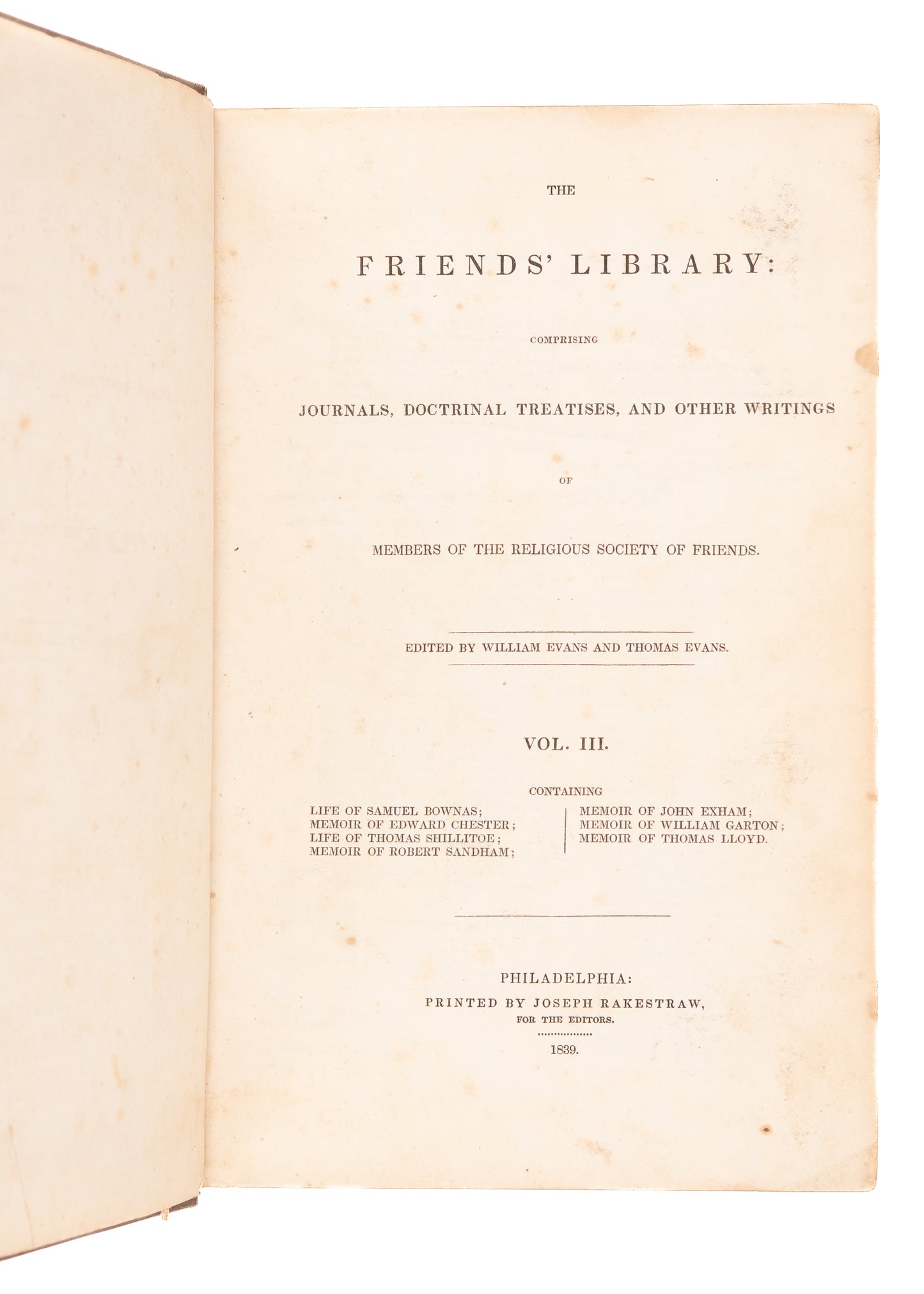 1839 FRIEND'S LIBRARY #3. Life of Thomas Shillitoe and Other 18th Century Quakers.