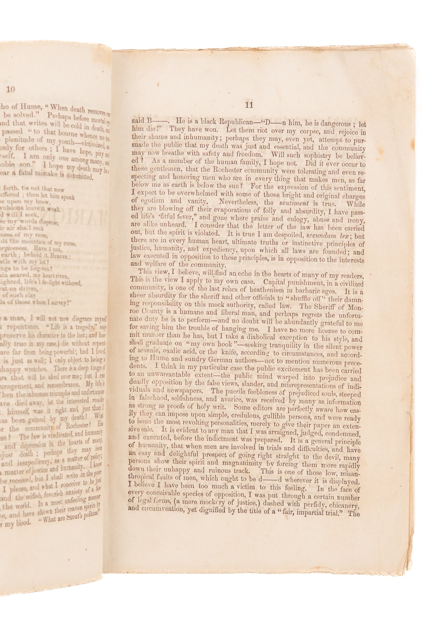 1857 MARION IRA STOUT. "The Last Writing" of Marion Ira Stout. Hanged for the Murder of His Family.