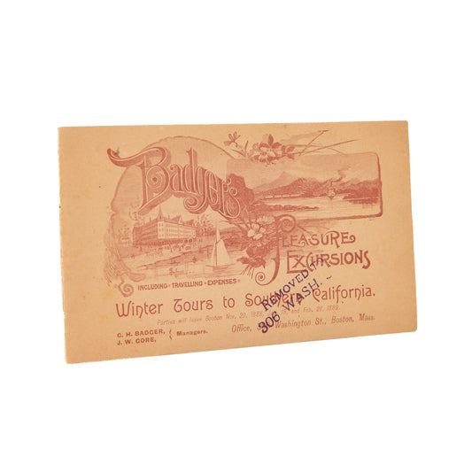 1888 CALIFORNIA. Scarce Badger's Luxury Railroad Pleasure Excursions to California.