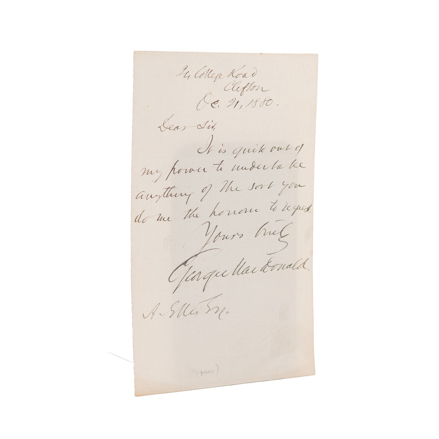 1880 GEORGE MACDONALD. Superb, One Page Framing Example Autograph Letter. C. S. Lewis "Mentor"
