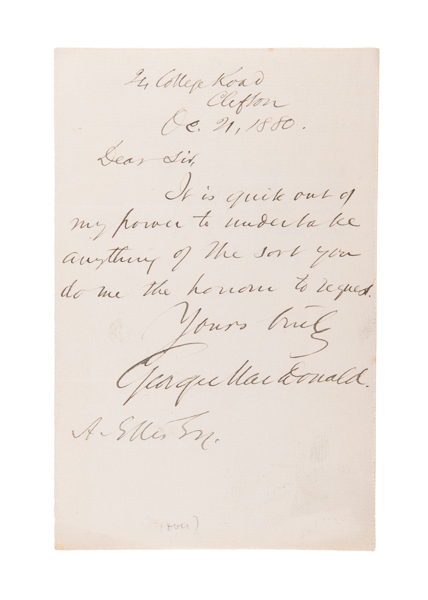1880 GEORGE MACDONALD. Superb, One Page Framing Example Autograph Letter. C. S. Lewis "Mentor"