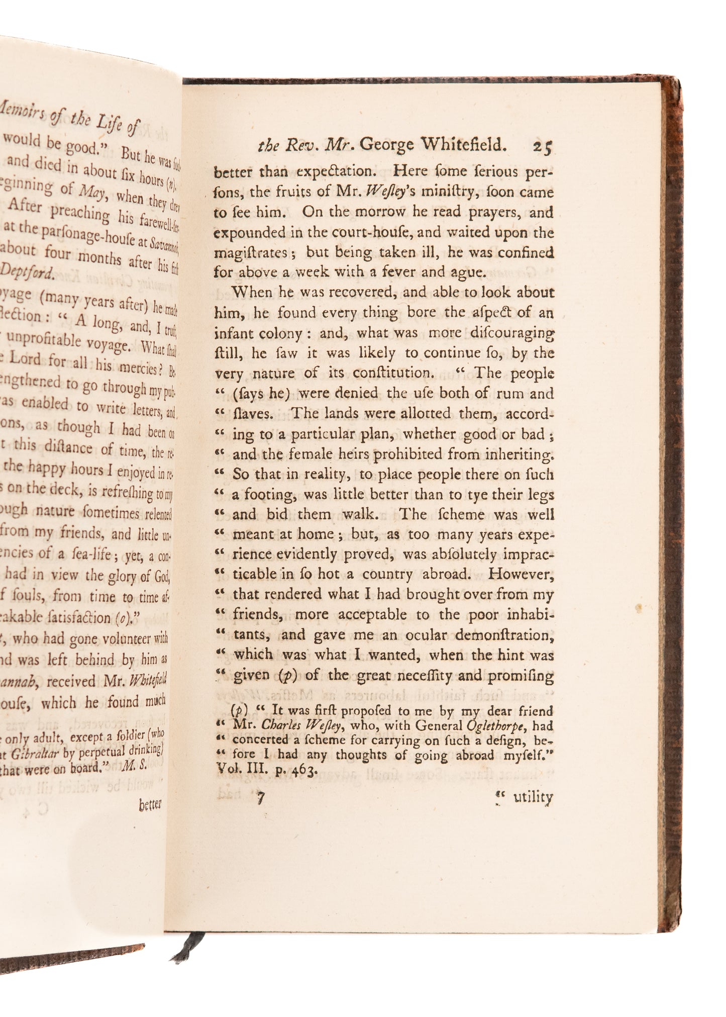 1772 GEORGE WHITEFIELD. First Edition Memoirs of the Life of the Reverend George Whitefield.