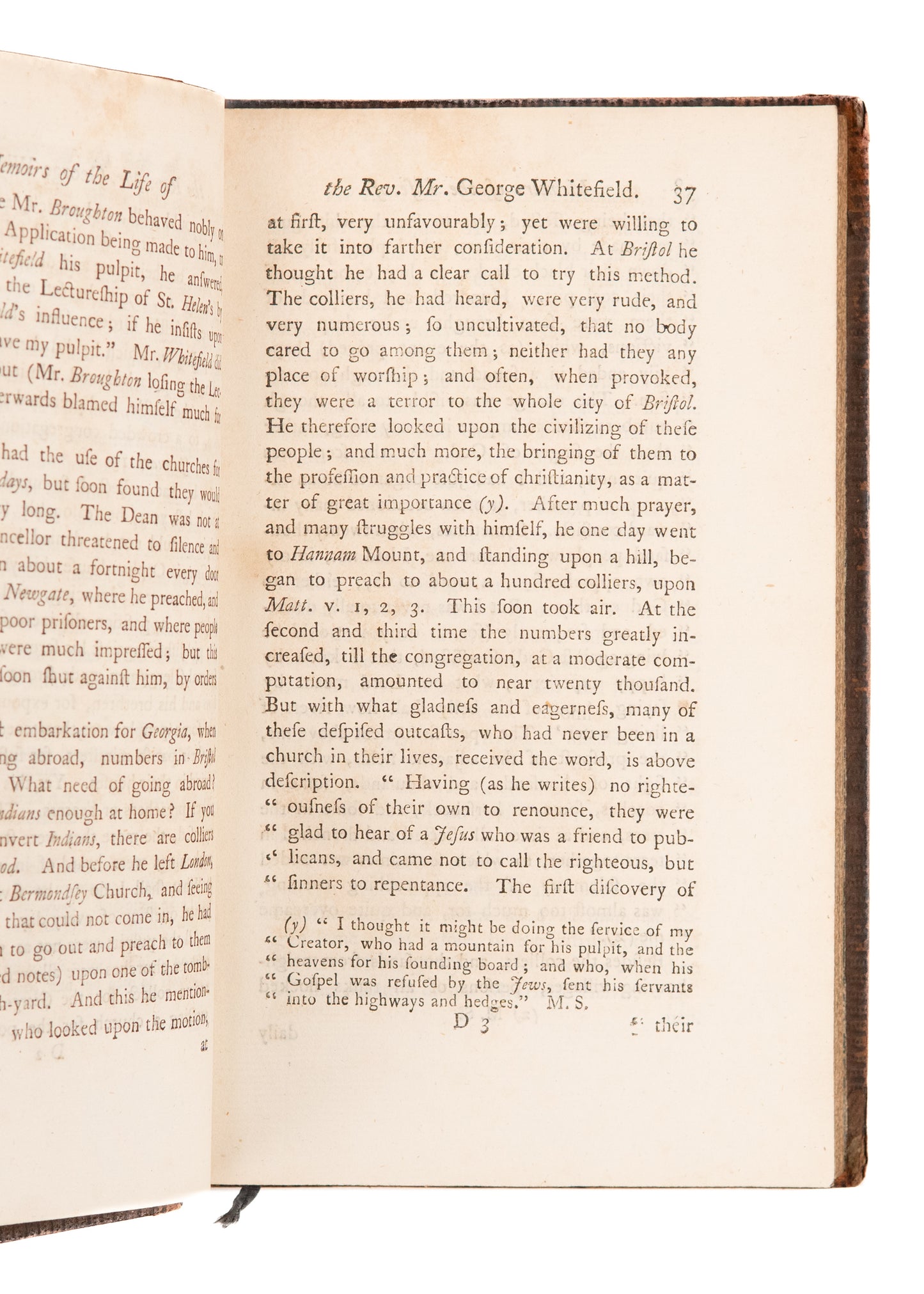 1772 GEORGE WHITEFIELD. First Edition Memoirs of the Life of the Reverend George Whitefield.