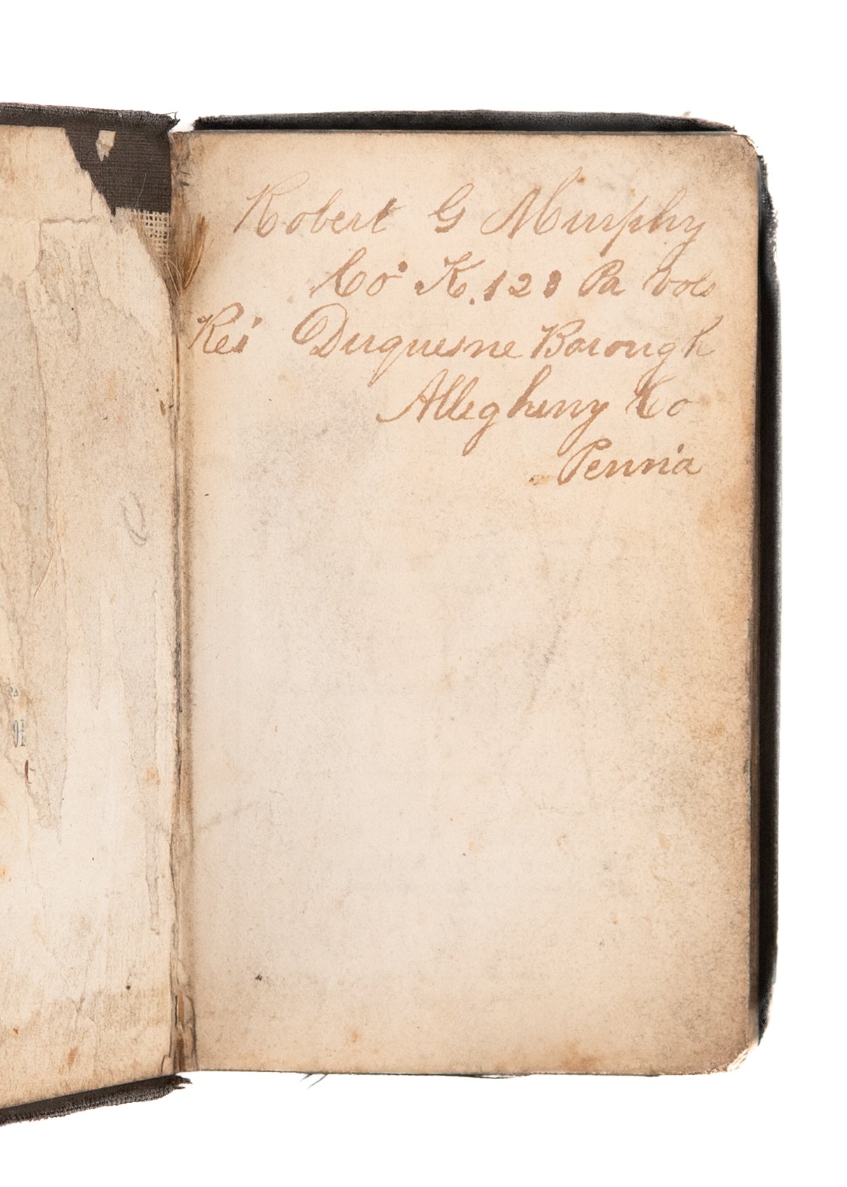 1861 CIVIL WAR CARRIED BIBLE. Carried by Robert G. Murphy at the Battle of Fredericksburg.