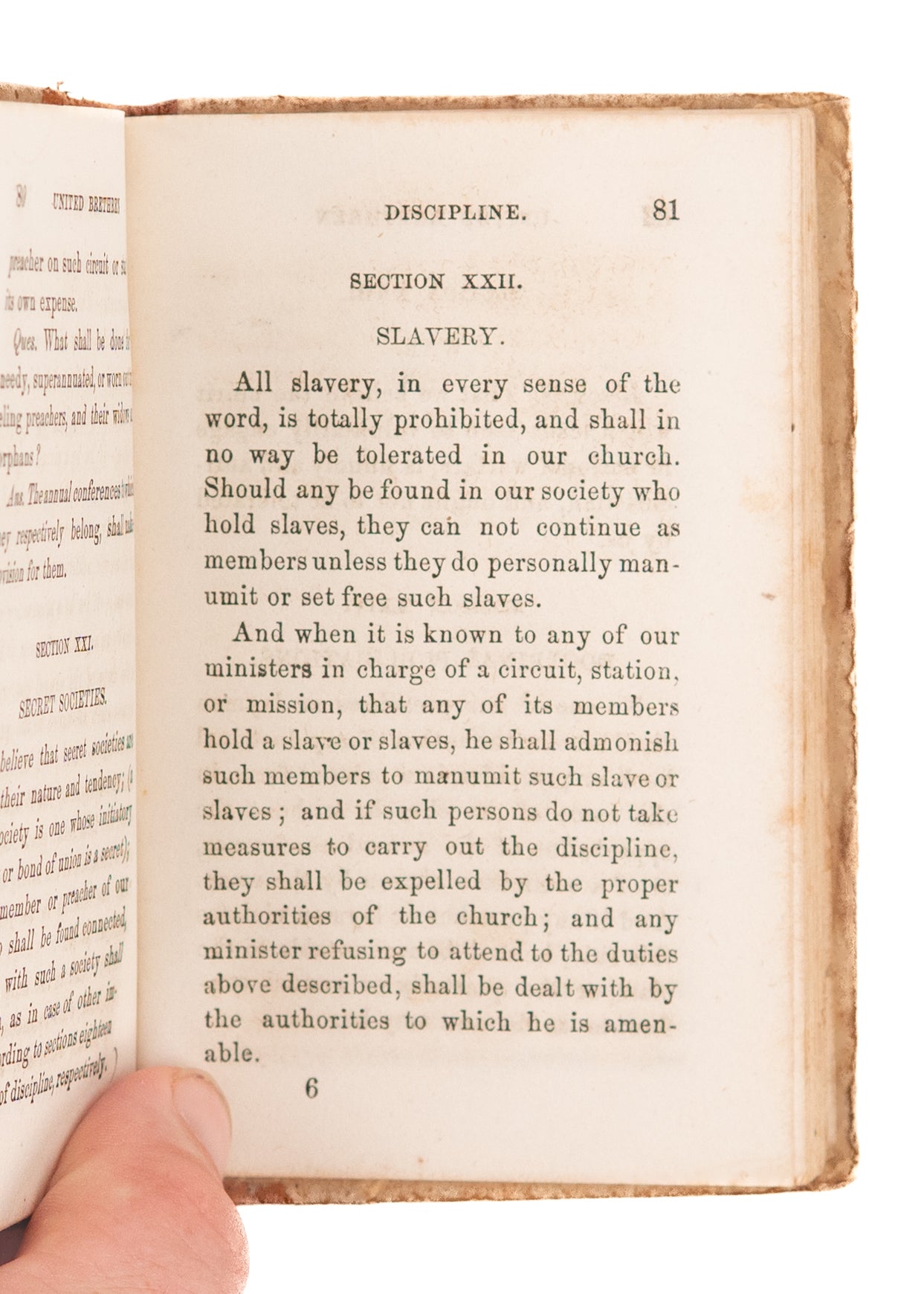 1861 SLAVERY. Anti-Slavery Constitution and Discipline of the United Brethren in Christ.