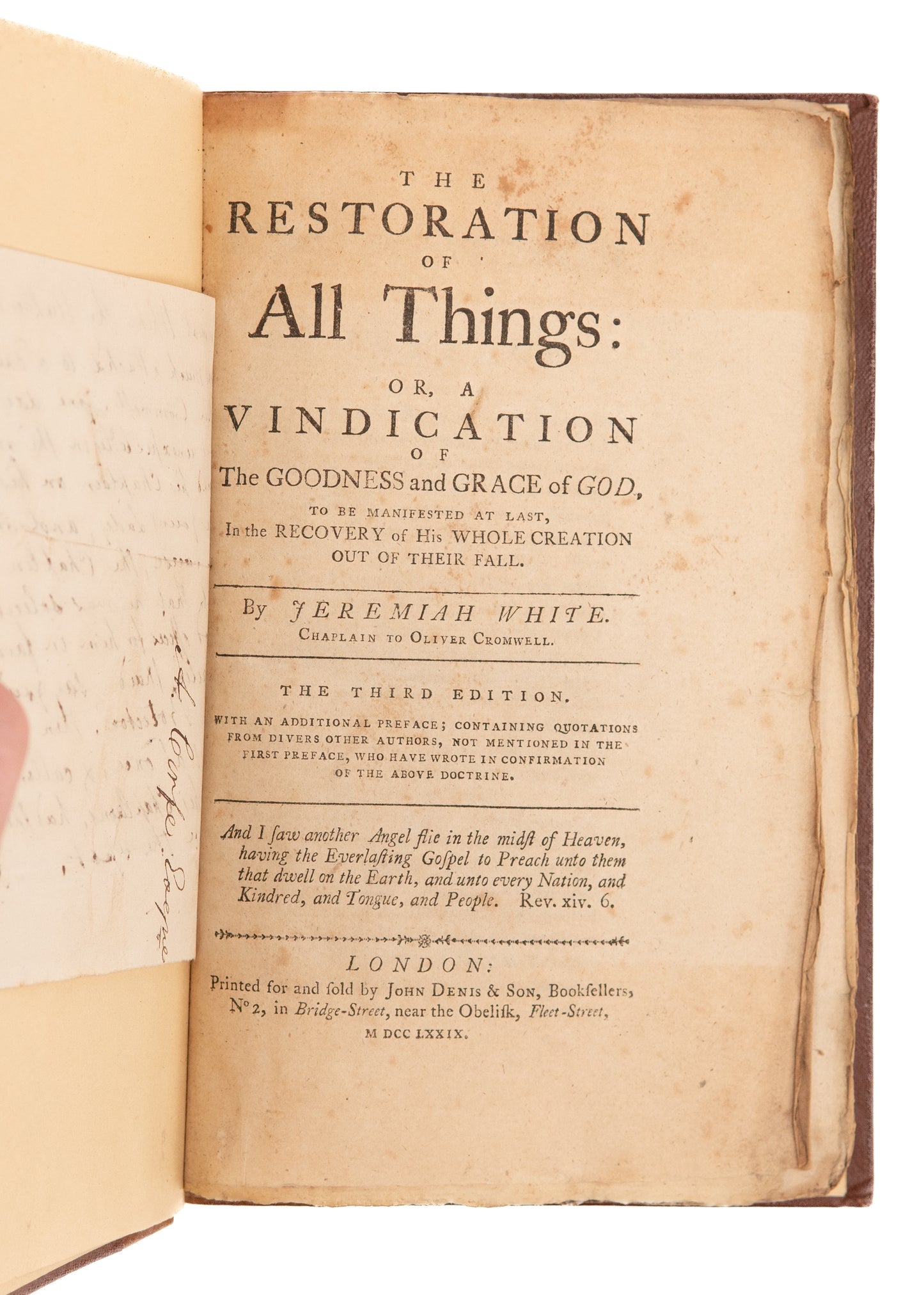 1779 JEREMIAH WHITE. The Restoration of All Things. Rare Puritan on "Ultimate Reconciliation" Work.