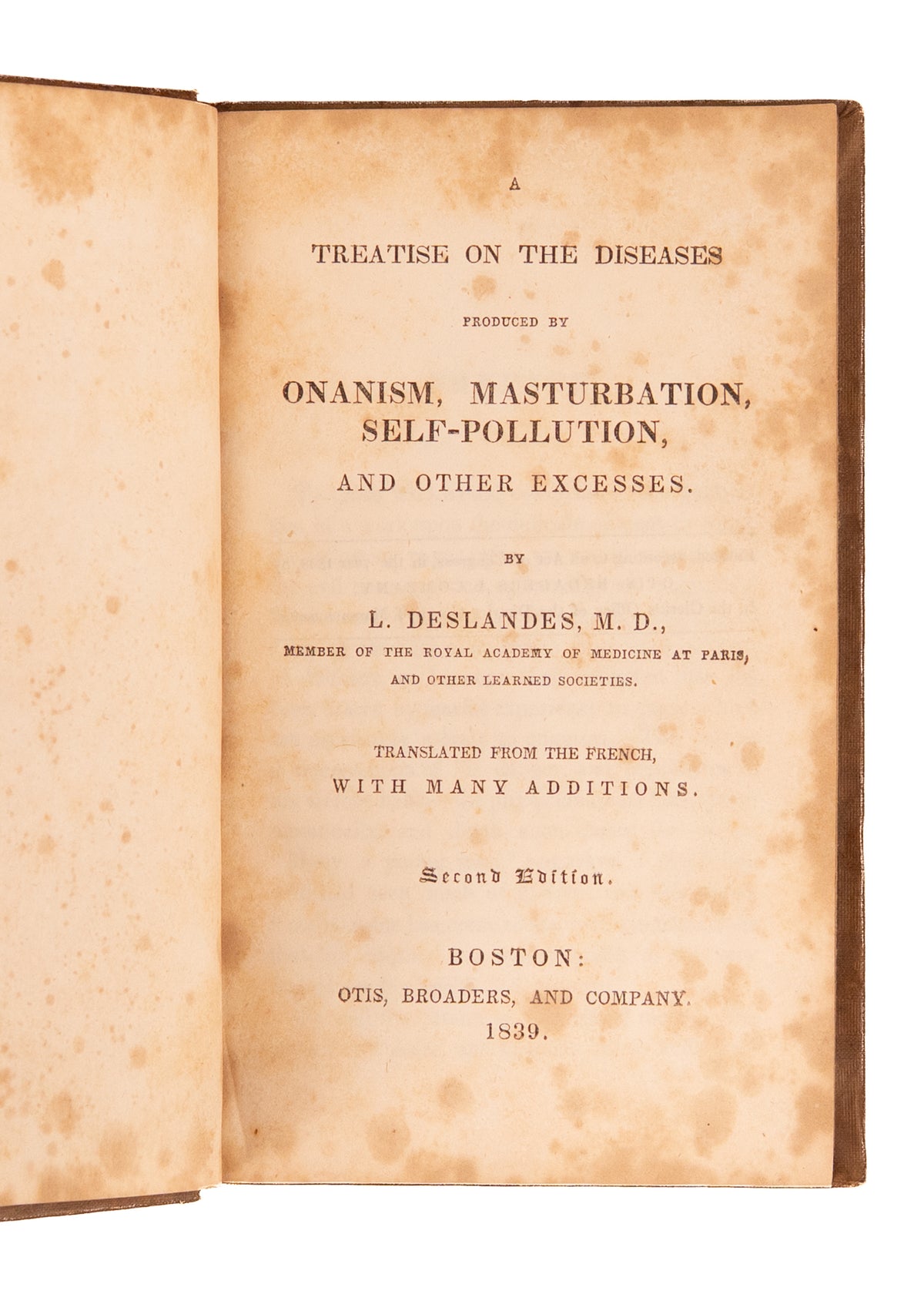 1839 EVILS OF ONANISM. Self-Pollution and Masturbation Lead to Mania, Depression, Suicide, and Crime.