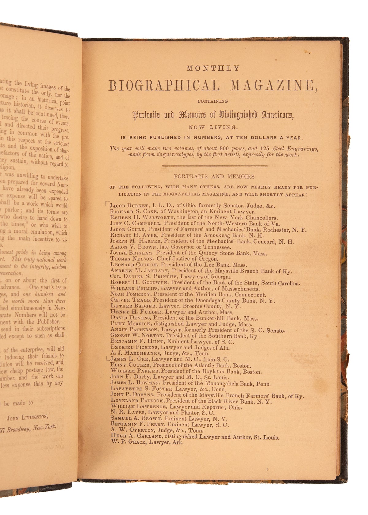 1852 VANITY PRESS. Monthly Biographical Magazine Including Important Confederates Politicians, &c.