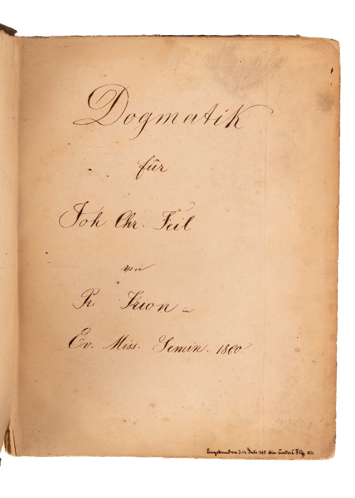 1860 PIETIST DOGMATIC THEOLOGY. Lectures of German Pietist Missionary to America from Basel Mission.