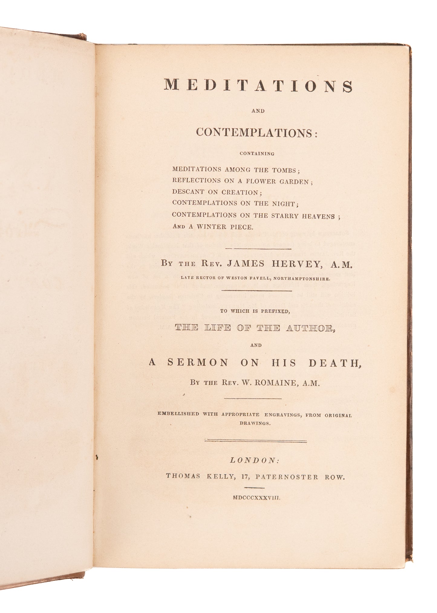 1838 JAMES HERVEY & W. ROMAINE. Meditations and Contemplations & Life of the Author.