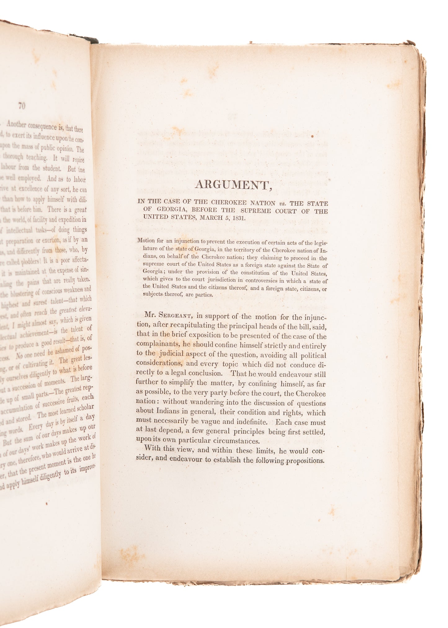 1832 JOHN SERGEANT [1779-1852]. Speeches on Slavery, Missouri Compromise, & Trail of Tears.