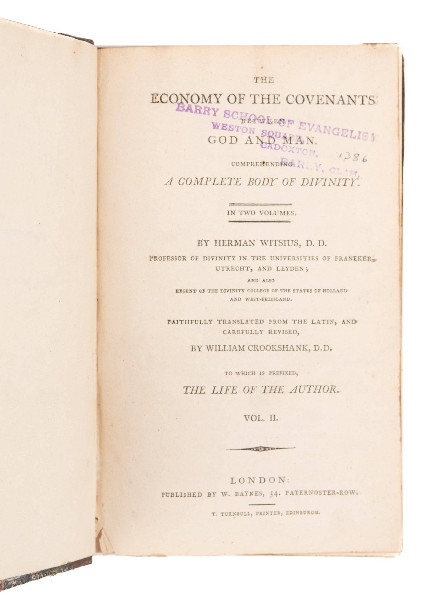 1762 HERMAN WITSIUS [1626-1708]. Classic Dutch Calvinist in English on the Covenants of God.