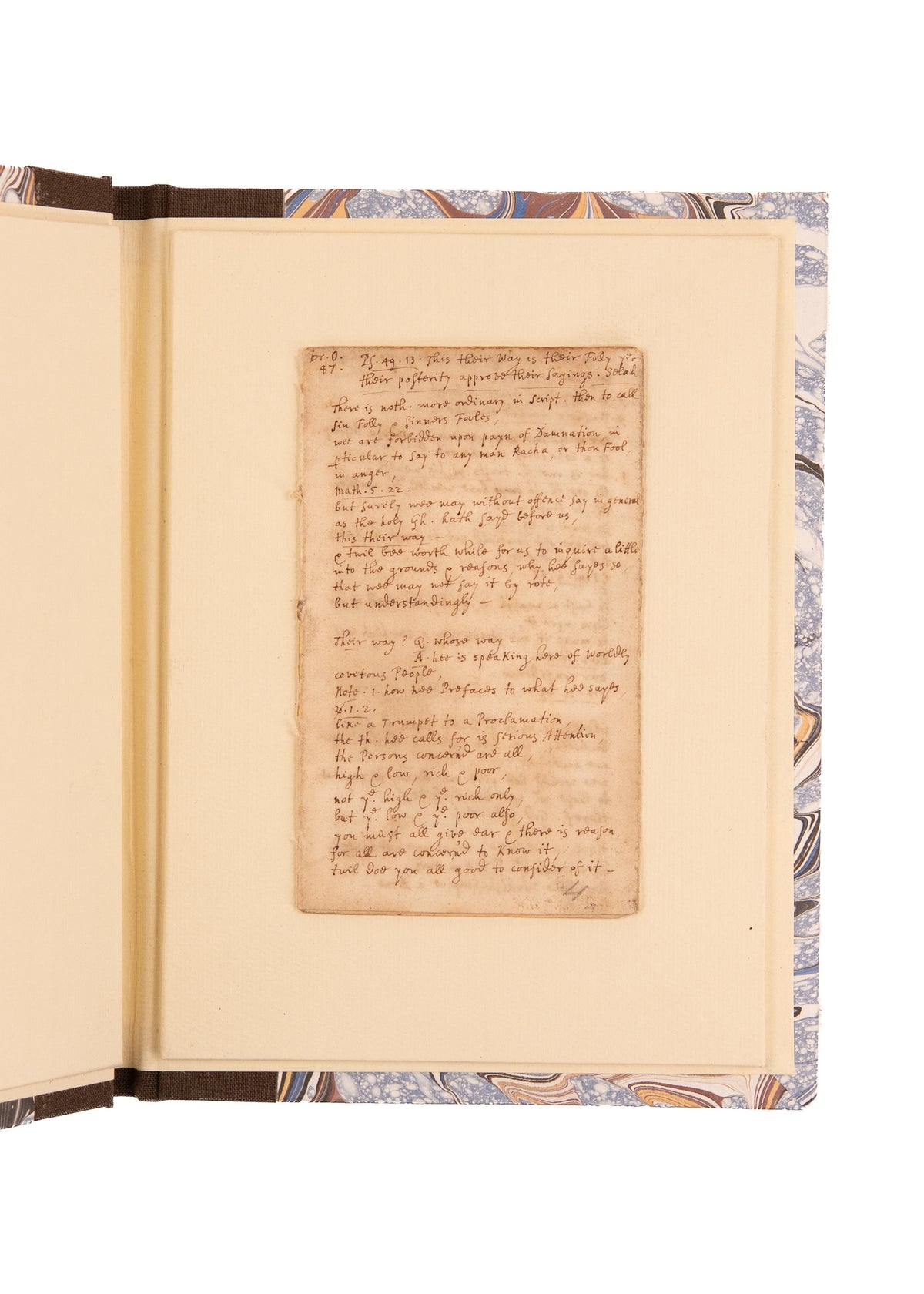 1687 MATTHEW HENRY. Matthew Henry MSs Sermon "Their Way is Folly" of the Evil of Sin.