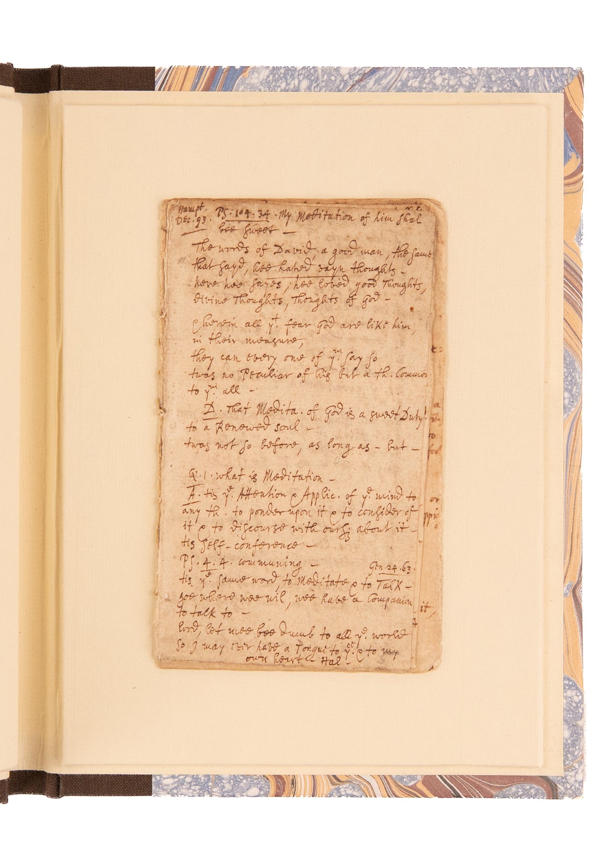 1693 MATTHEW HENRY. Matthew Henry MSs Sermon "My Meditation of Him Shall be Sweet" on Christian Contemplation.