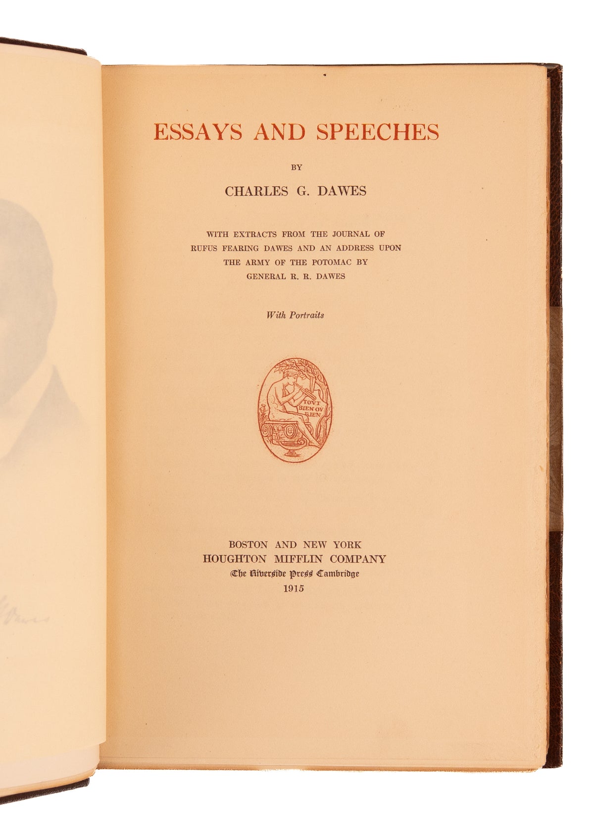 1915 CHARLES G. DAWES. Essays and Speeches. Fine Half Morocco.