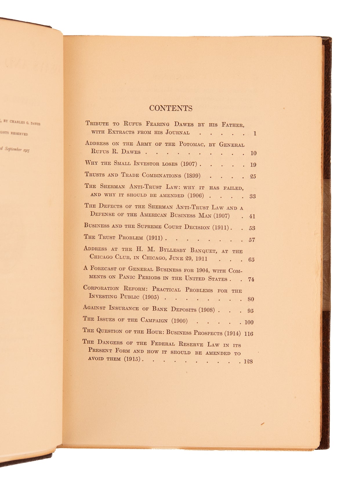 1915 CHARLES G. DAWES. Essays and Speeches. Fine Half Morocco.