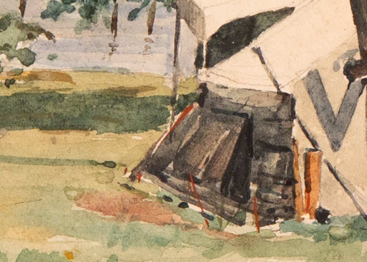 1861-63 CONTRABAND ENCAMPMENT. Undocumented First-Hand Watercolor of Freed Slave Camp.