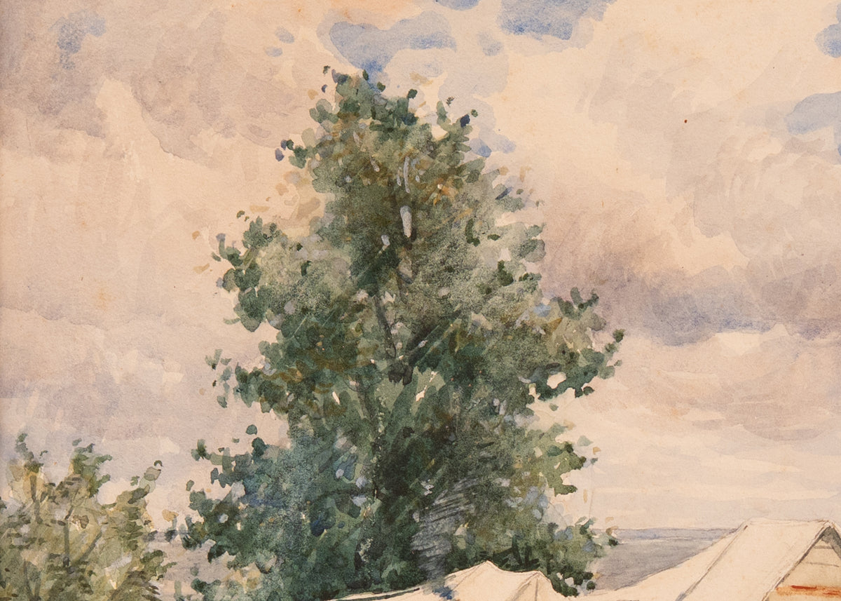 1861-63 CONTRABAND ENCAMPMENT. Undocumented First-Hand Watercolor of Freed Slave Camp.
