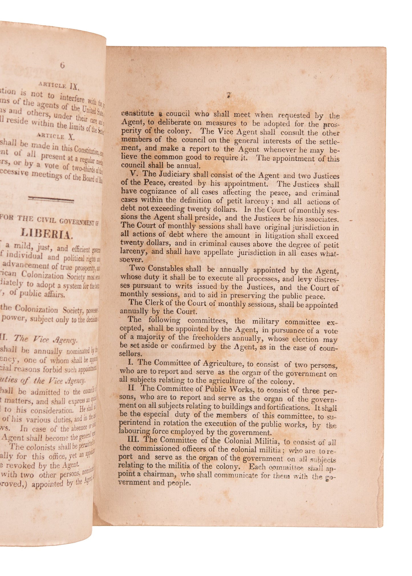 1825 LIBERIA & SLAVERY. The First Constitution and Laws of Liberia - Abolition, Colonialism, &c.