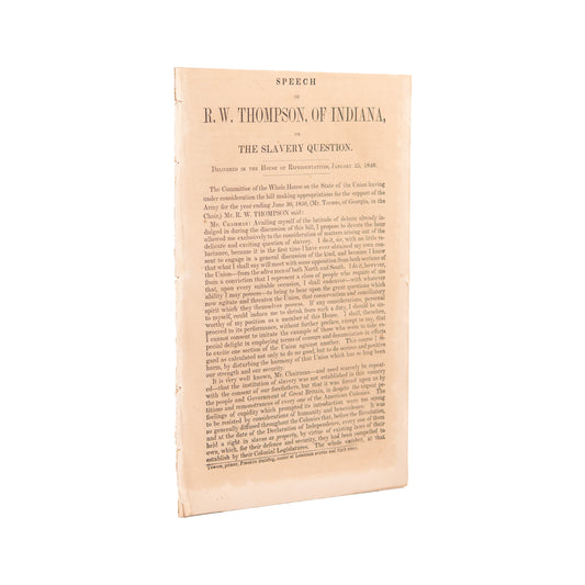 1849 INDIANA SLAVERY. An Indiana Moderate Tries to Bridge the Gap on Slavery . . . Instantly Fails.