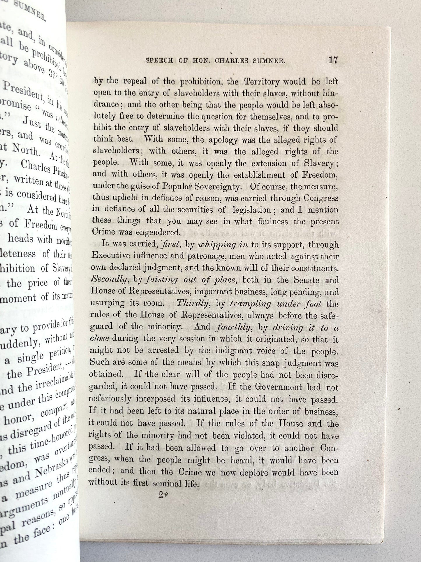 1856 SLAVERY. The Speech that God Charles Sumner Beat Unconscious on the Senate Floor!