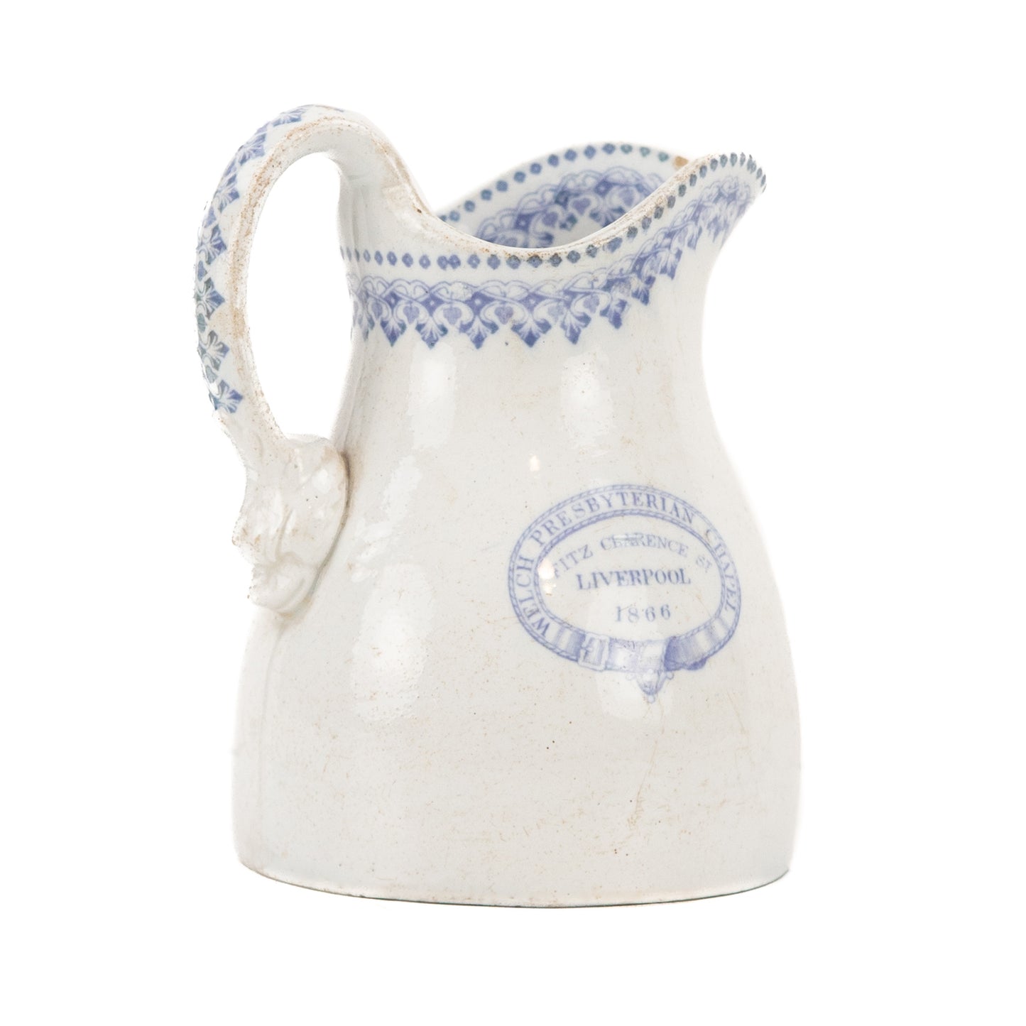 1866 WELSH PRESBYTERIAN. Staffordshire Cream Pitcher for the "Welch Presbyterian Chapel" in Liverpool.