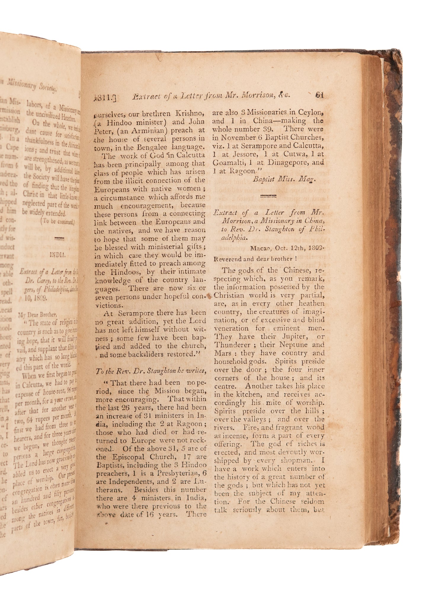 1811 VERMONT EVANGELICAL MAGAZINE. Revivals, William Carey Writes to America, False Prophets