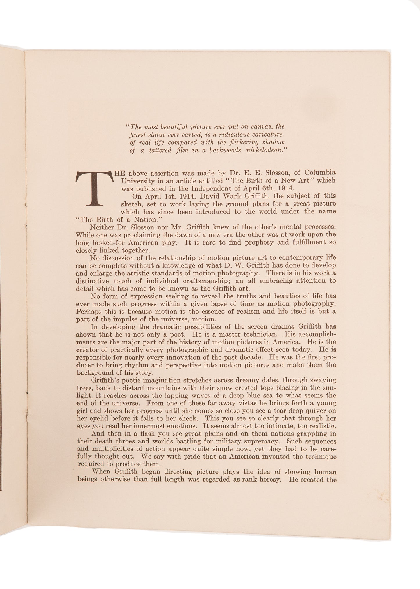 1915 THE CLANSMAN - KKK. Rare Original Program for 1915 Opening of "The Most Controversial Film Ever Made."