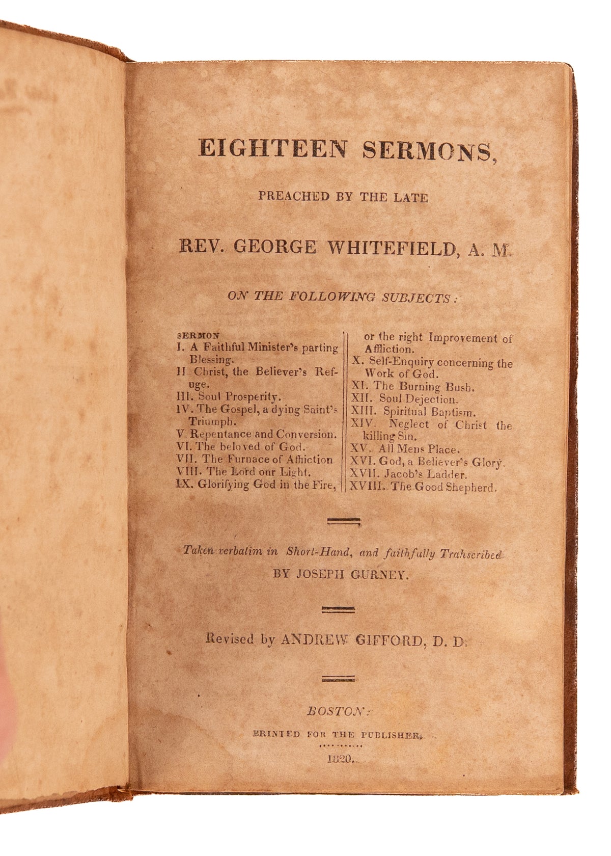 1820 GEORGE WHITEFIELD. Eighteen Sermons as He Preached Them. Second Great Awakening - Revival.