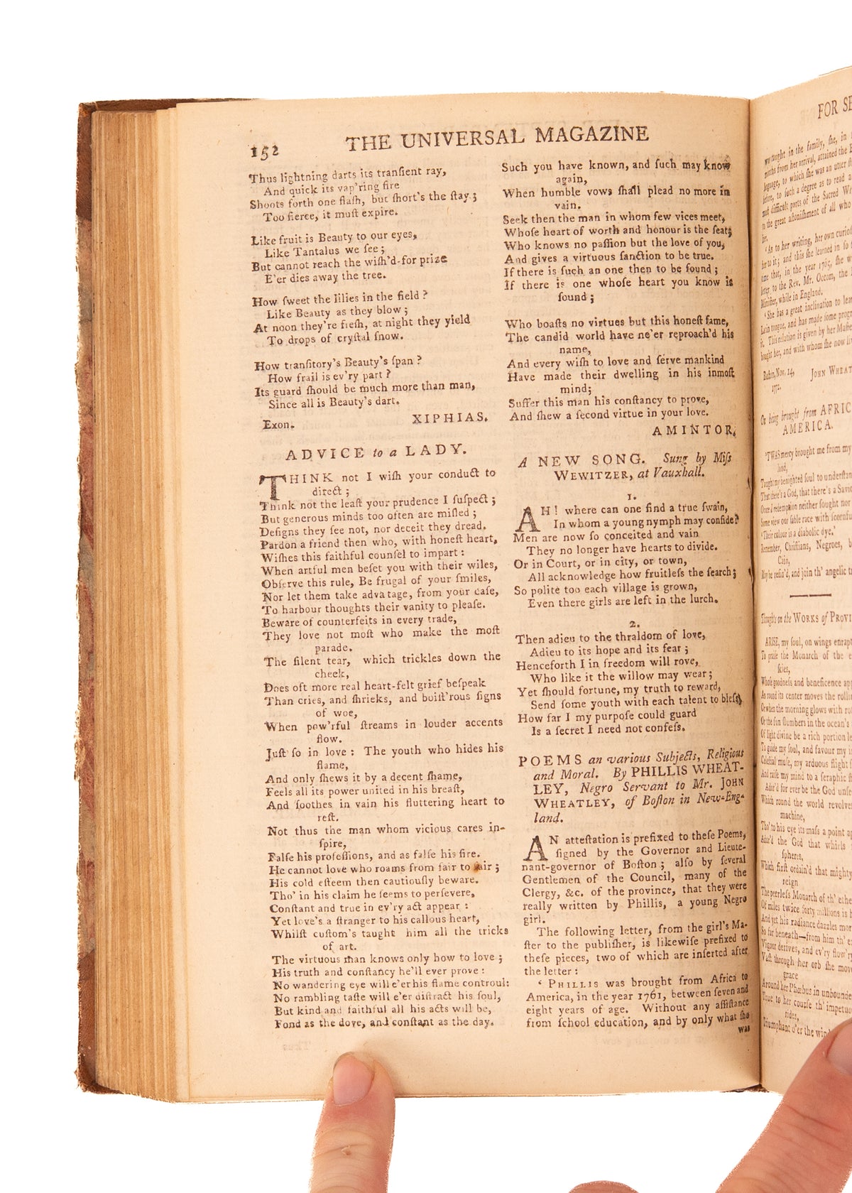 1773 PHILLIS WHEATLEY. On Being Brought from Africa to America in The Universal Magazine.